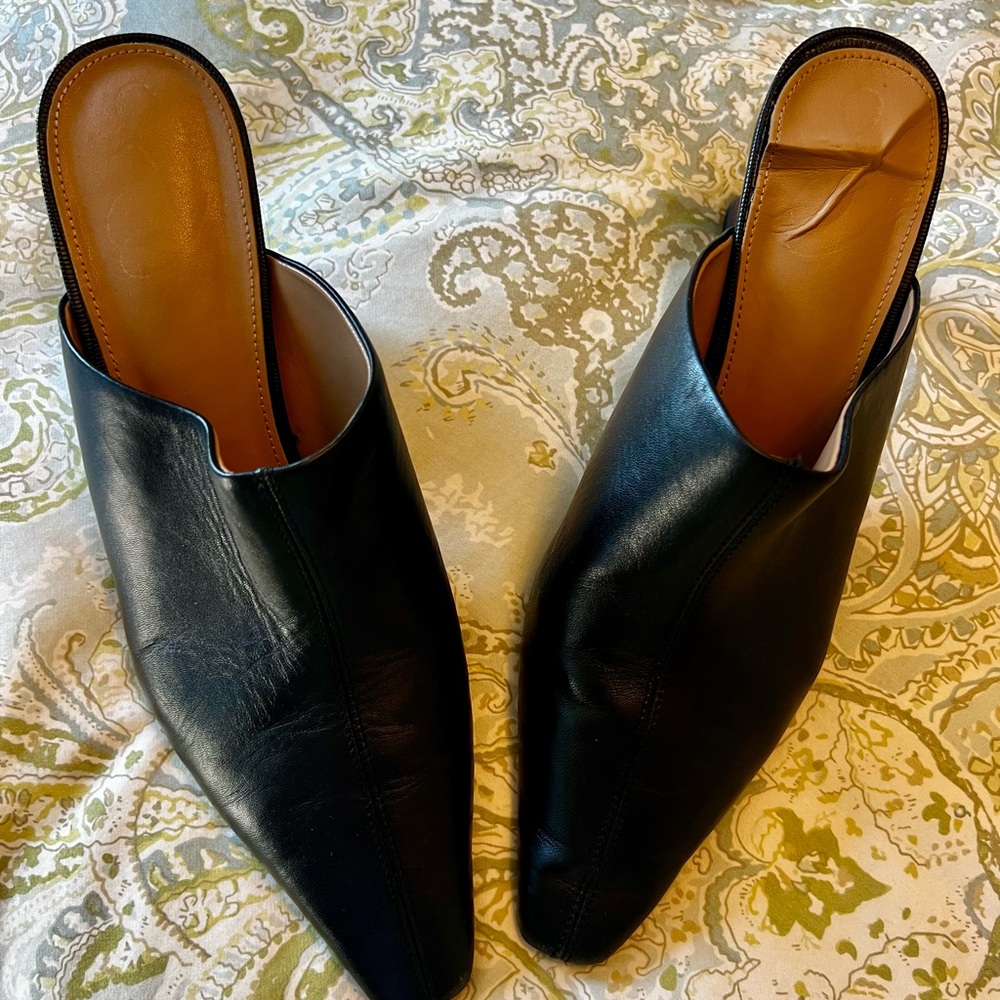 Sam Edelman Black Leather Mules with Pointed Toe